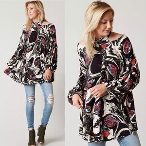 Free People Drift Away Cold Shoulder Long Sleeve Tunic Dress Size Small -563